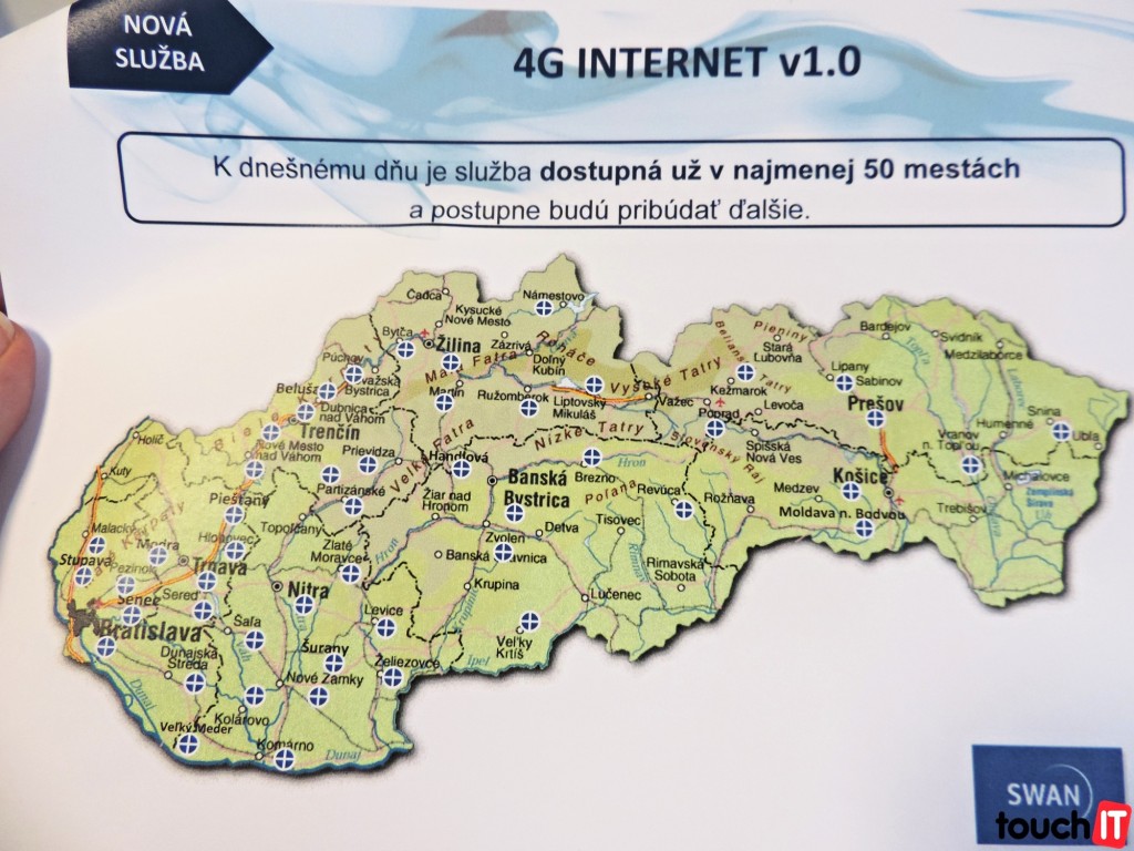 4G INTERNET od SWANu je momentálne dostupný v nasledujúcich mestách