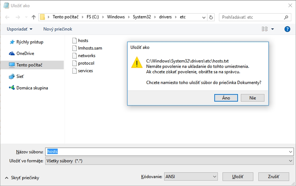 Čo robiť ak na Windows 10 nejde editovať súbor hosts?