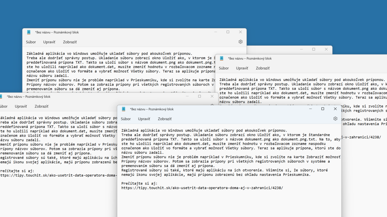 Ako uložiť v Poznámkovom bloku súbor pod inou príponou?