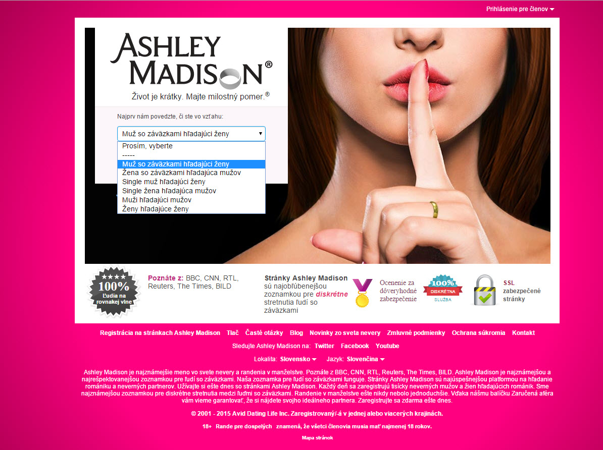Uniknutý zoznam klientov stránky Ashley Madison je zverejnený. Sú tam aj Slováci <span style="color:red">(doplnené o video)</span>