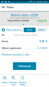Platba v prostredí mobilnej aplikácie ČSOB SmartBanking