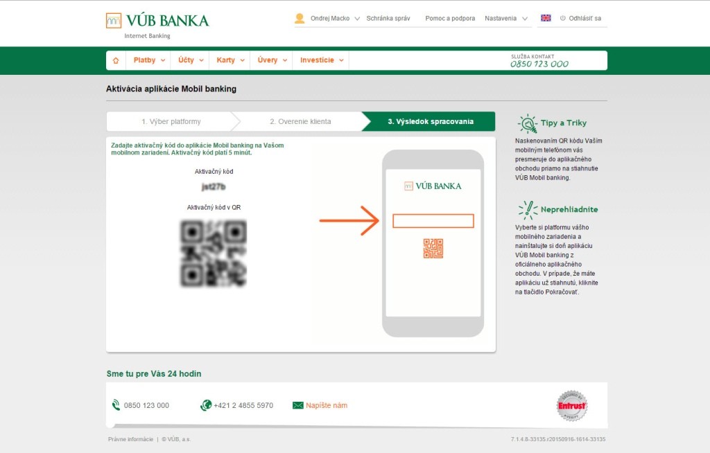 Takto sa autorizuje smartfón a mobilné bankovníctvo VÚB. Využiť môžete aj načítanie QR kódu