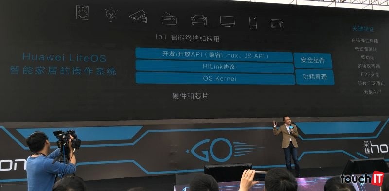 Huawei LiteOS predstavil prezident Honoru. Je súčasťou stratégie pre Internet vecí. Všimnite si kategórie produktov, v ktorých sa môže objaviť
