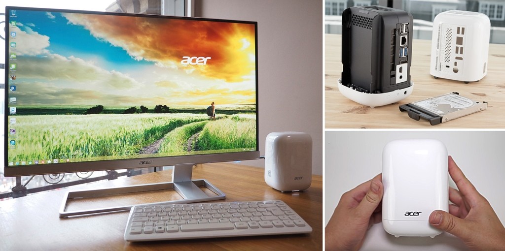 Minidesktop Acer Revo One RL85 s rozmerom 10 × 15 cm umožňuje osadenie až troch diskov