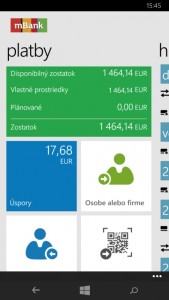 Takto vyzerá mBank aplikácia pre Windows Phone