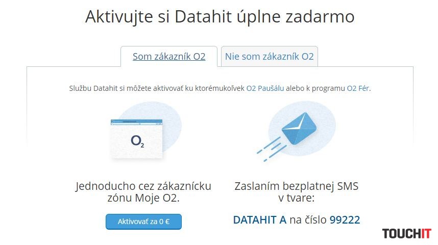 DATAHIT je možné aktivovať prostredníctvom SMS správy alebo cez Moje O2