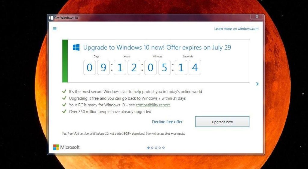 Ponuka bezplatnej inovácie na Windows 10 už dramaticky odpočítava zostávajúce dni a hodiny