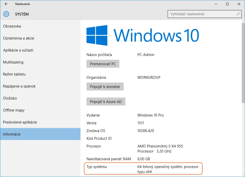 64-bitový operačný systém Microsoft Windows 10