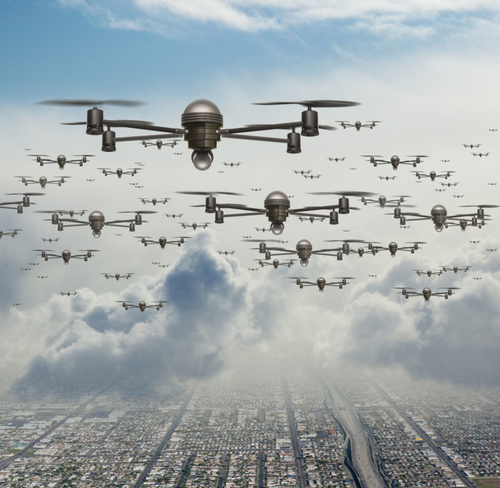 Drone surveillance planes flying over city