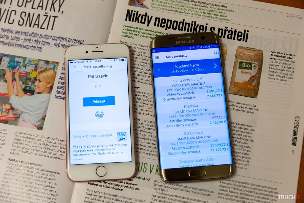 Prihlásenie odtlačkom prsta a správa fondov