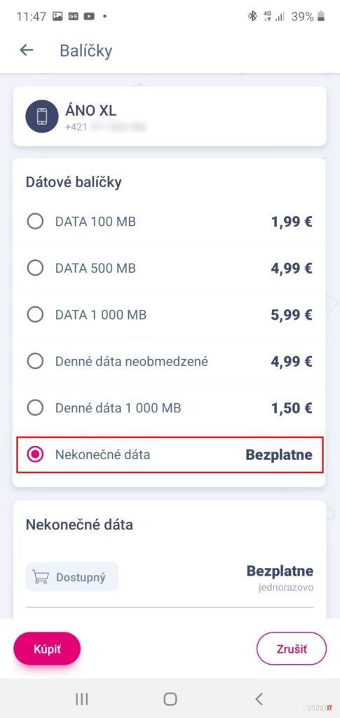 Vyberte ponuku Nekonečné dáta