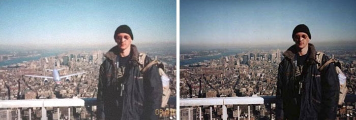 Falošná fotka s turistom na World Trade Center a rútiacim sa lietadlom