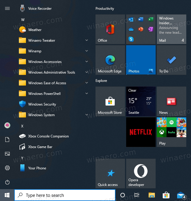 windows menu start