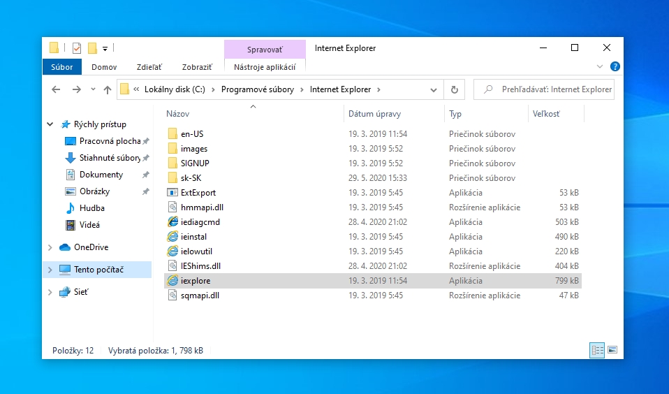 Súbory Internet Exploreru na Windows 10