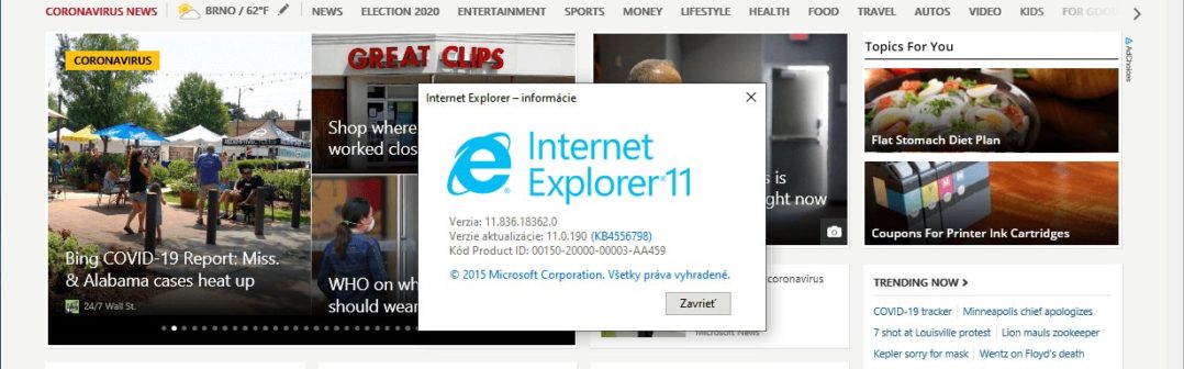 Internet Explorer 11 v systéme Windows 10