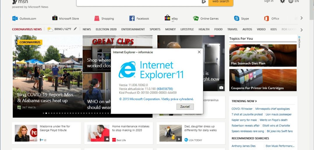 Internet Explorer 11 v systéme Windows 10