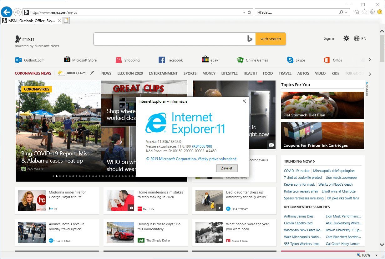 Microsoft Office 365 zarezal Internet Explorer 11