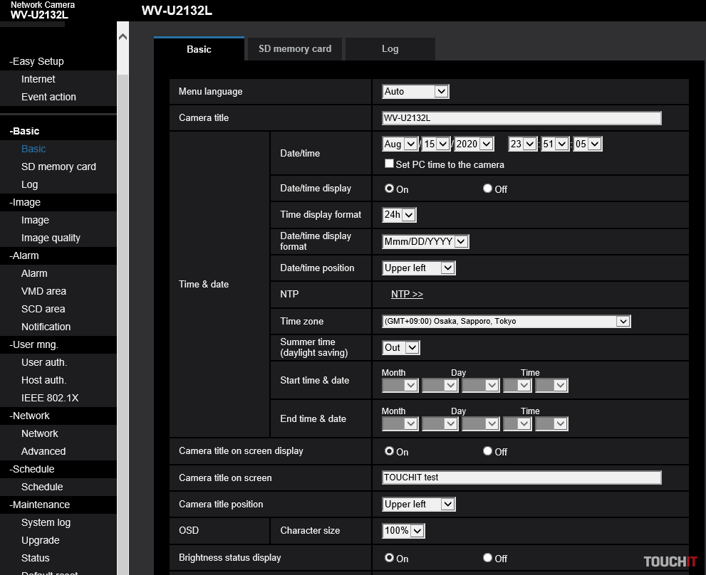 Panasonic WV-U2132L settings