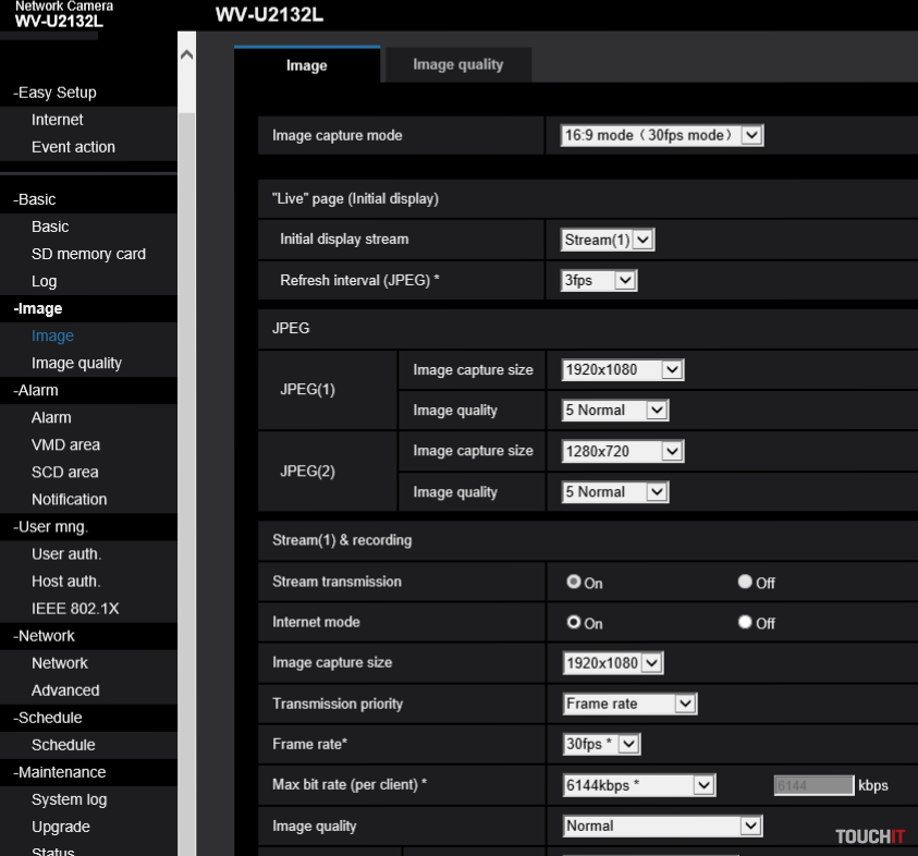 Panasonic WV-U2132L settings