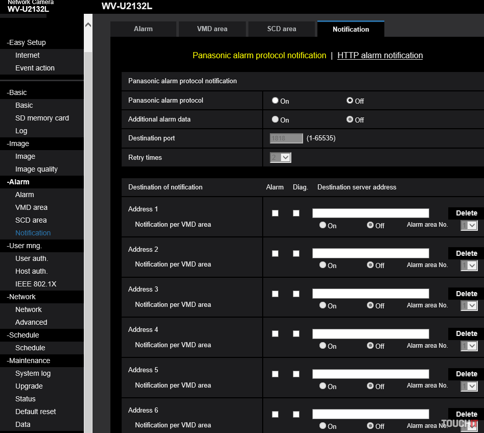 Panasonic WV-U2132L settings