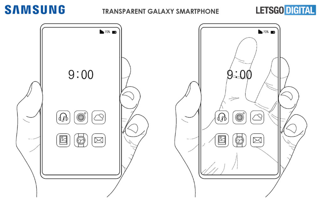 Samusng patent priehľadný smartfón