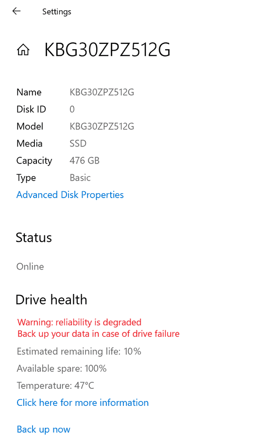 windows ssd health status