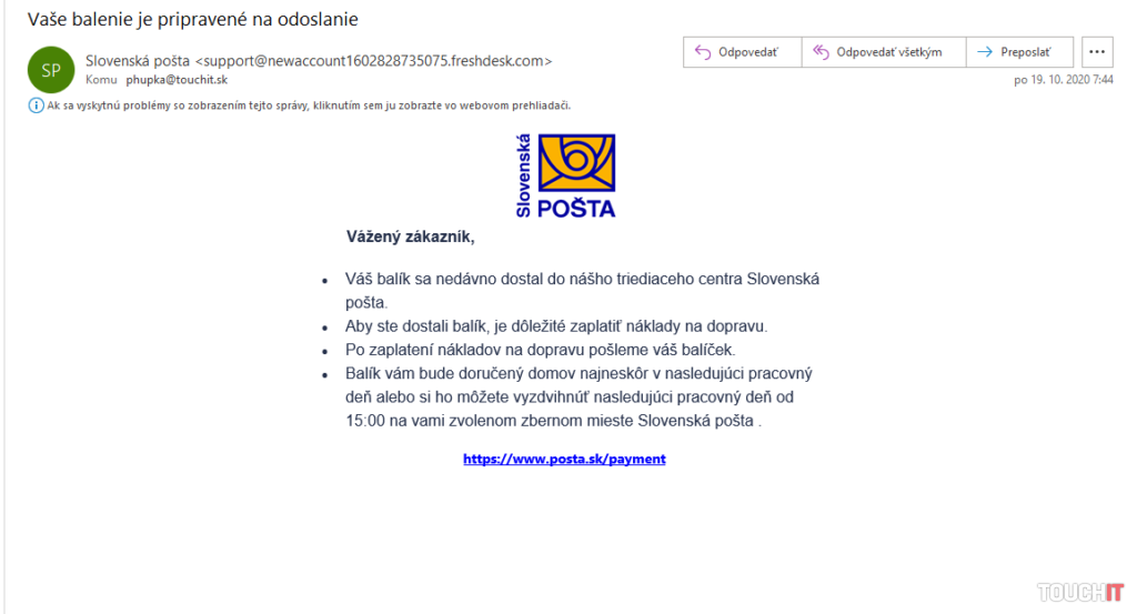 Podvody na internete - Slovenská pošta