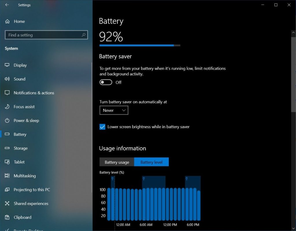 Windows 10 battery