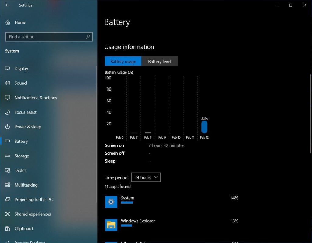 Windows 10 battery