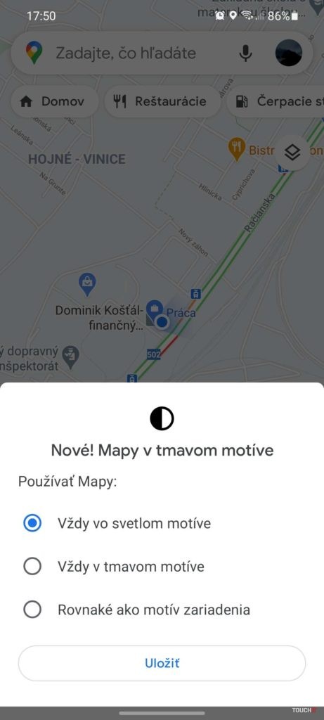 Google Mapy Tmavý motív