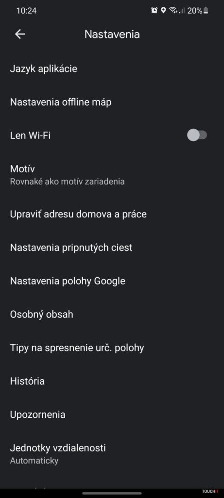Google Mapy Tmavý motív