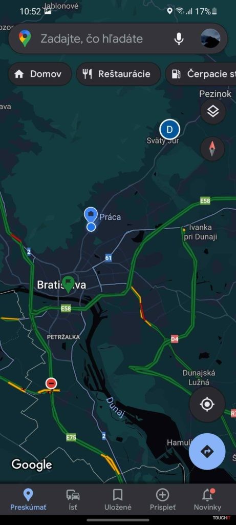 Google Mapy Tmavý motív