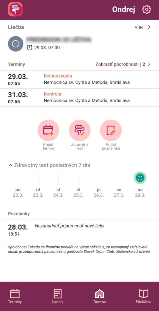 Domáca stránka aplikácie