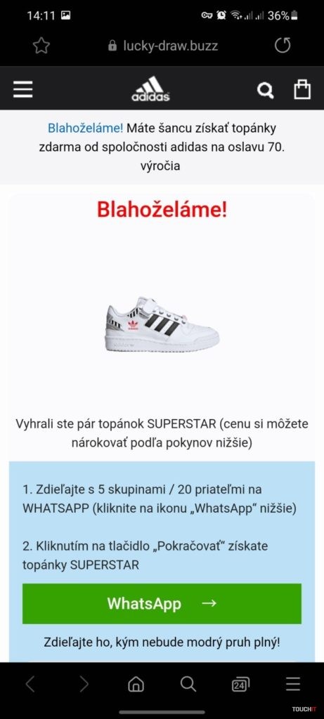 WhatsApp Adidas podvod