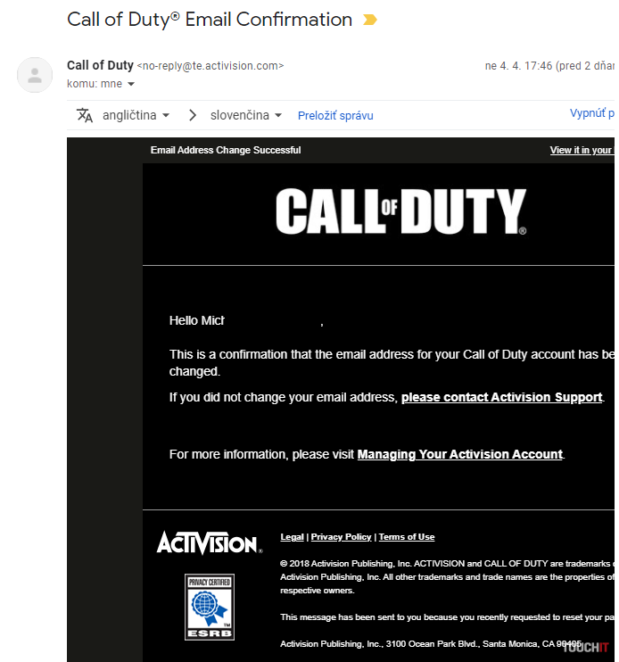 call of duty email