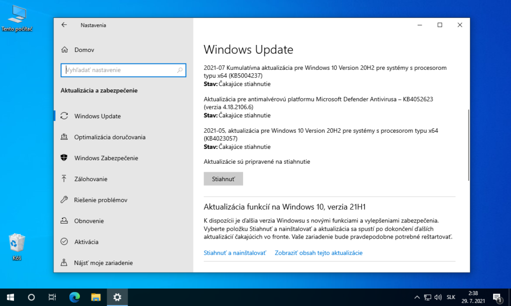 Aktualizačný mechanizmus Windows s pripraveným kumulatívnym updatom