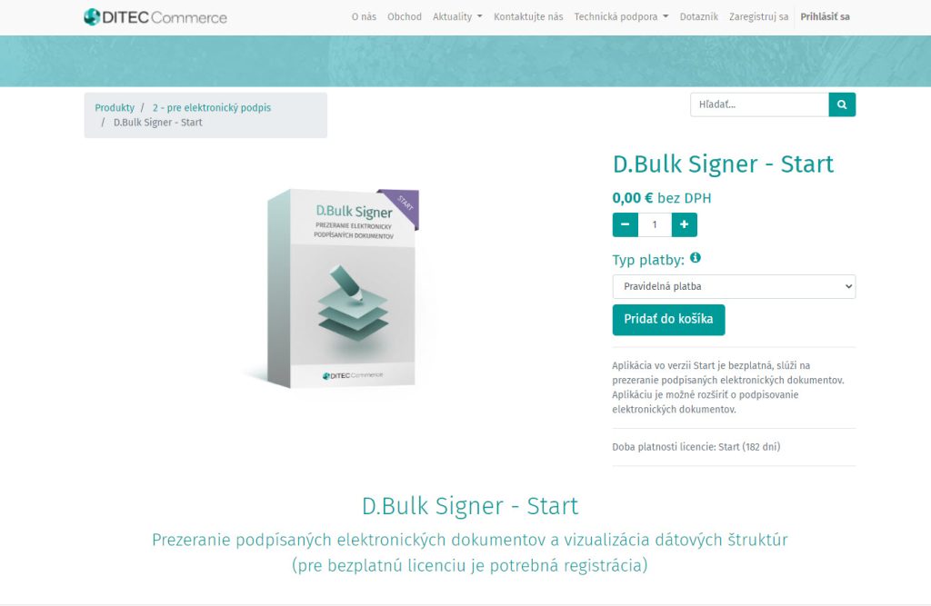 Verzia D-Bulk Signer Start je bezplatná a umožňuje prezerať elektronicky podpísané dokumenty