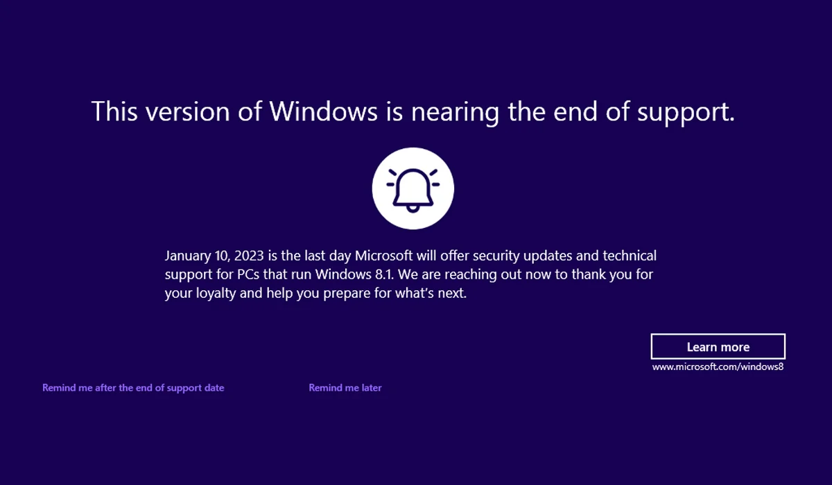 windows 8.1 eol warning