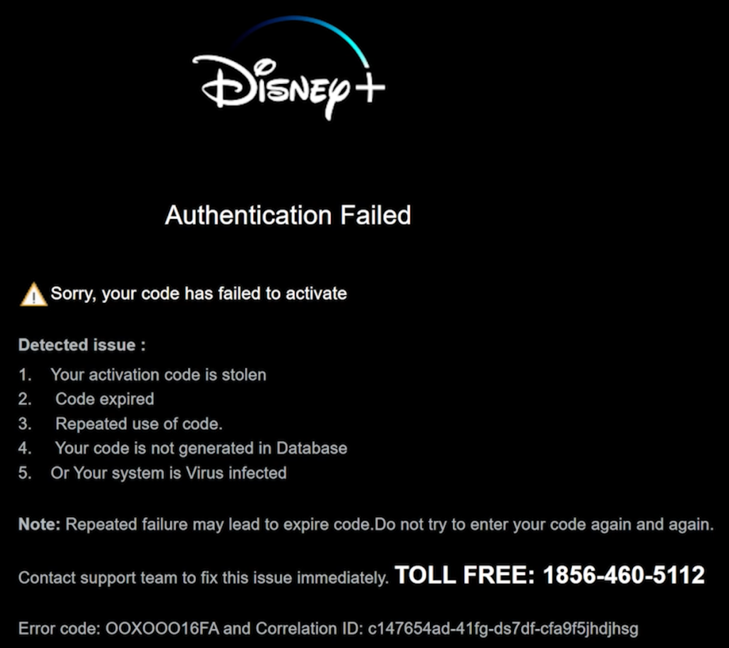 Podvrhnutý report so službou Disney+ a telefónne číslo na podvodníkov, ktorý problém na diaľku „opravia“