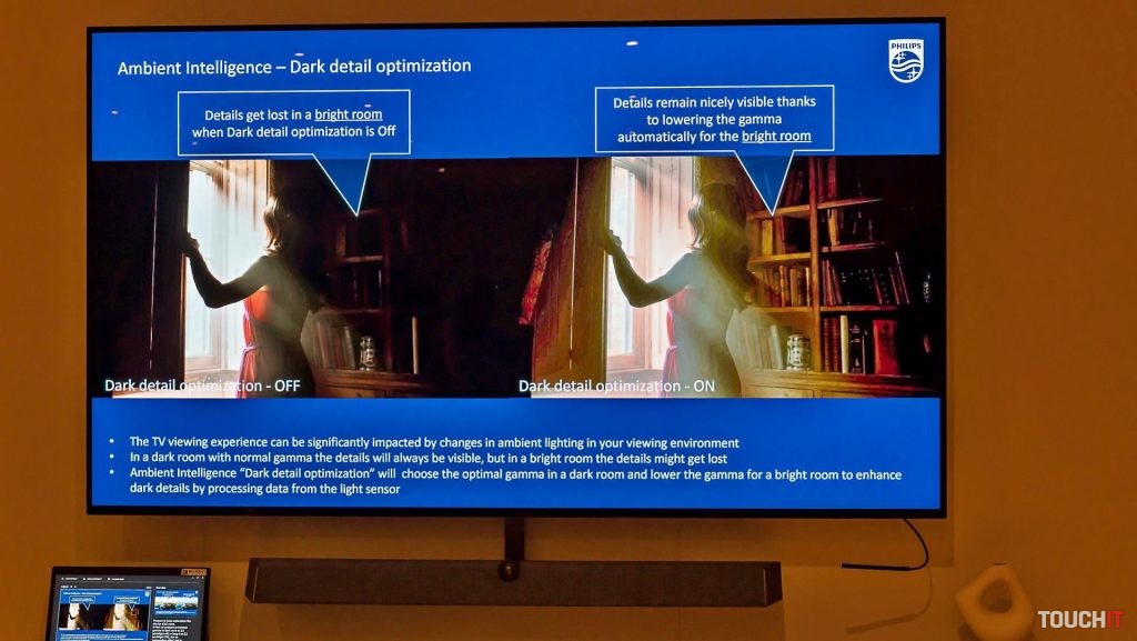 Televízor Philips OLED+937 inak spracováva obraz v svetlej a inak v tmavej miestnosti