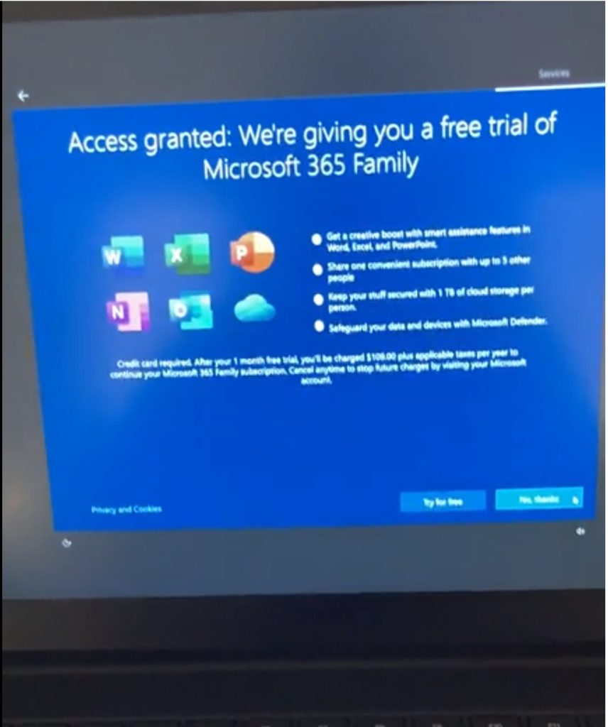 Windows 10 Office offer screen
