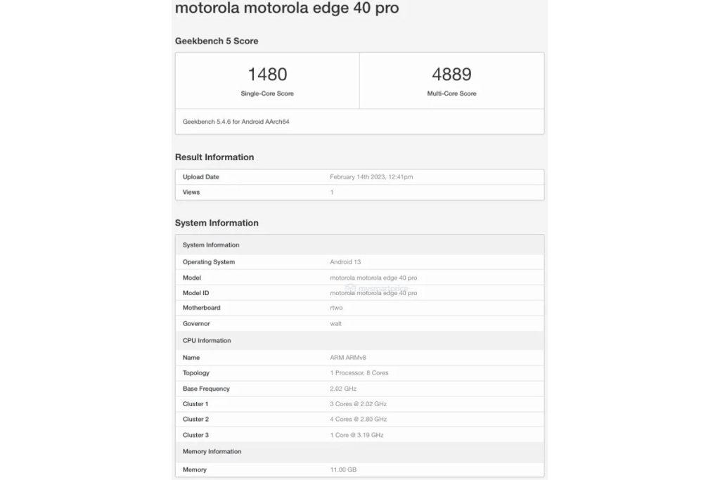 Motorola Edge 40 Pro v teste Geekbench