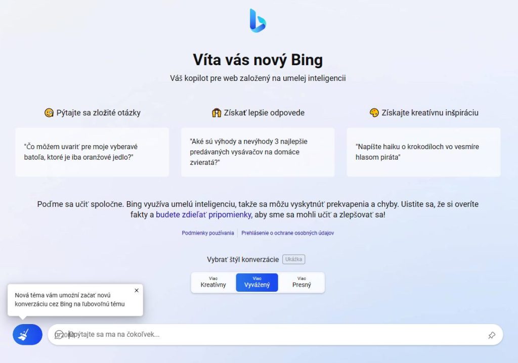 Umelá inteligencia vo vyhľadávači Bing