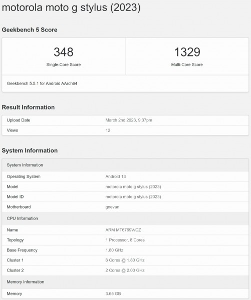 Motorola Moto G Stylus 2023 v teste Geekbench