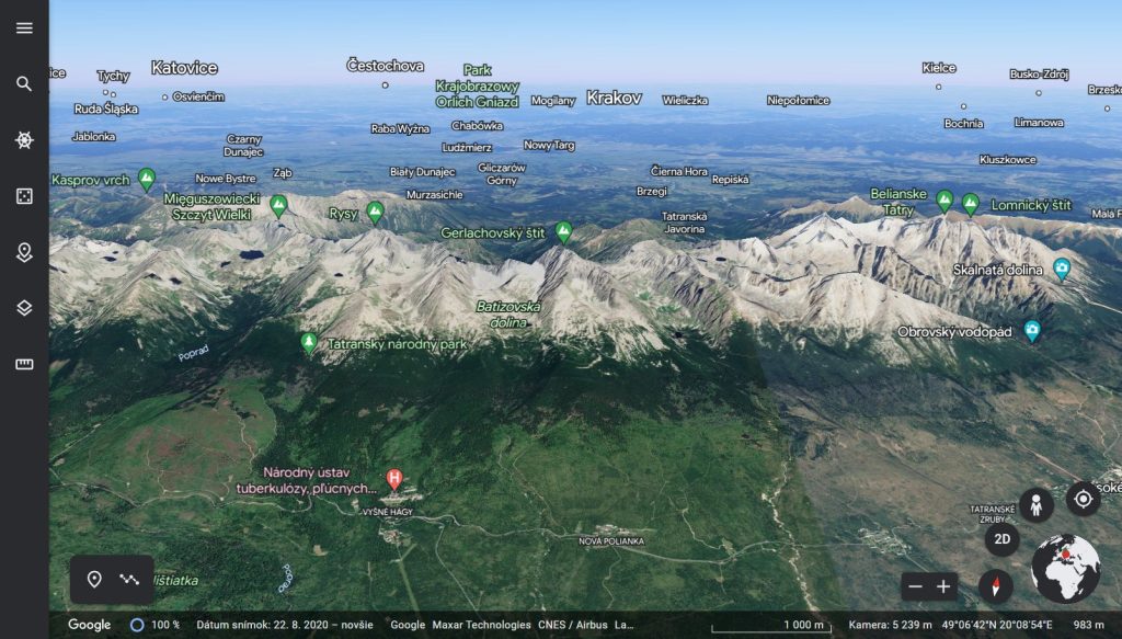 Vysoké Tatry v Google Earth
