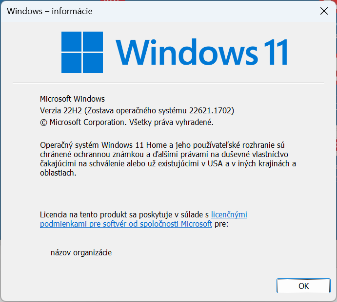 okno s verziou Windows 11