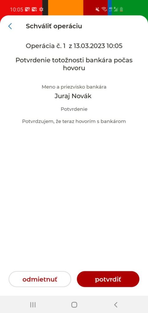 Notifikácia v aplikácii mBank, pomocou ktorej si overíte, že telefonujete s jej zamestnancom