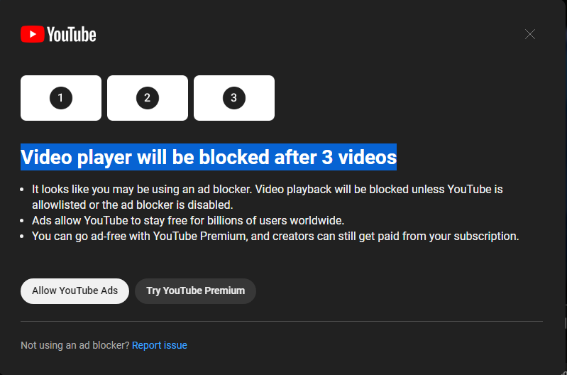 youtube varovanie na blokovanie reklam