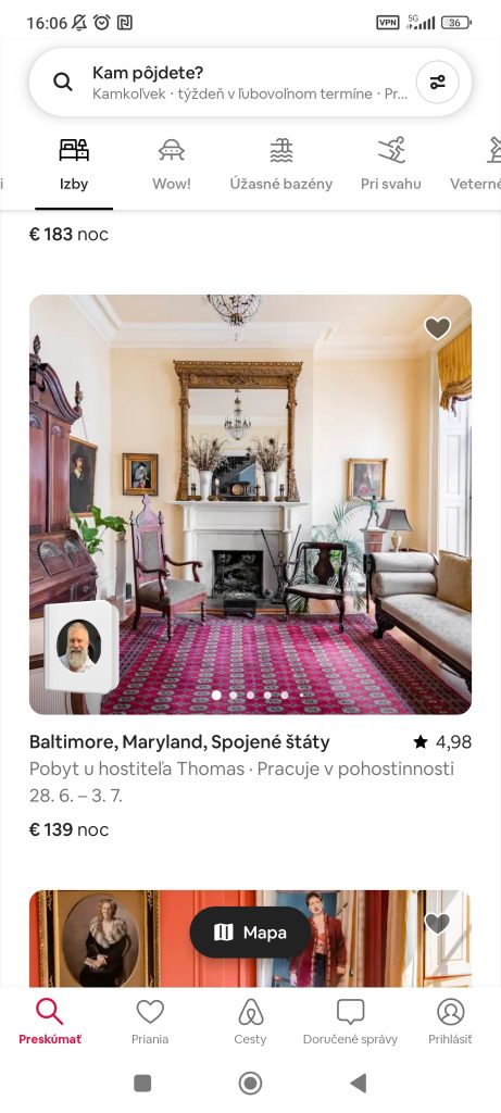 Hľadanie netradičného ubytovania na Airbnb