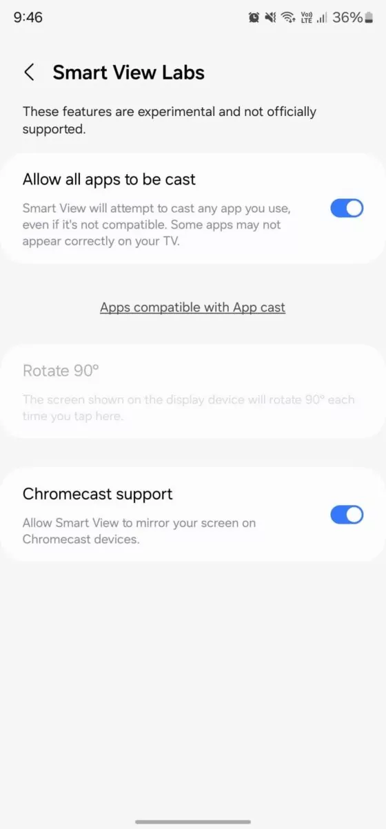 Nastavenie funkcie Google Cast v požívateľskom rozhraní One UI 6